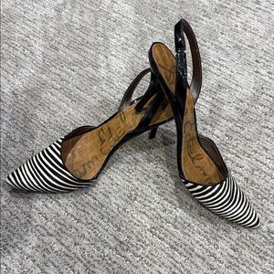 Sam Edelman Black and White Pony Hair zebra Slingback Heels size 8.5